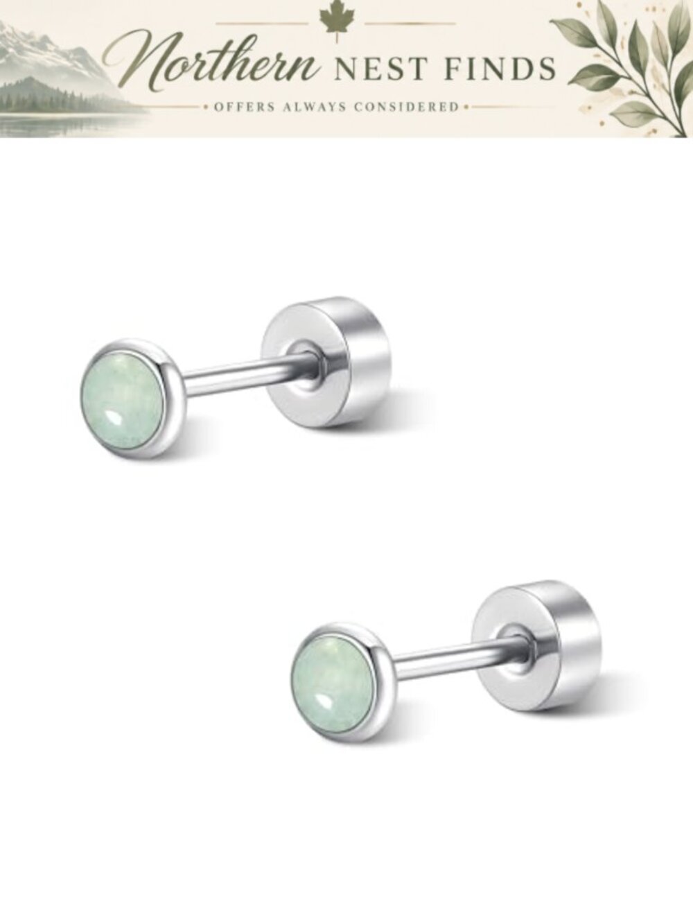 Titanium Flat Back Stud Earrings Synthetic Aventurine Hypoallergenic